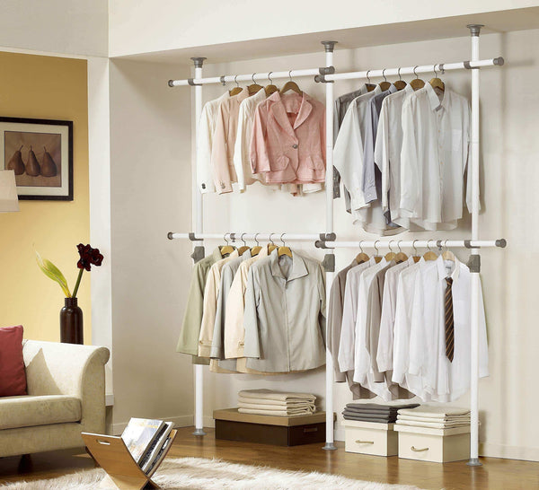 Top prince hanger one touch double 2 tier adjustable hanger holds 80kg176lb per horizontal bar clothing rack closet organizer 38mm vertical pole heavy duty garment rack phus 0033