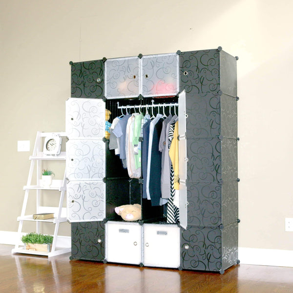 Shop here unicoo multi use diy plastic 20 cube organizer bookcase storage cabinet wardrobe closet black with black white door deeper cube