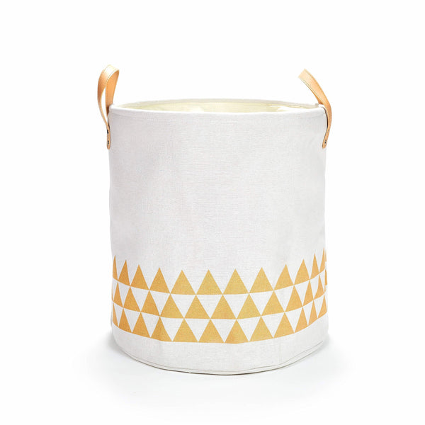 Save yascent collapsible polyester storage basket or bin with leather handles home organizer solution for office bedroom closet toys laundry round cream white with golden triangle