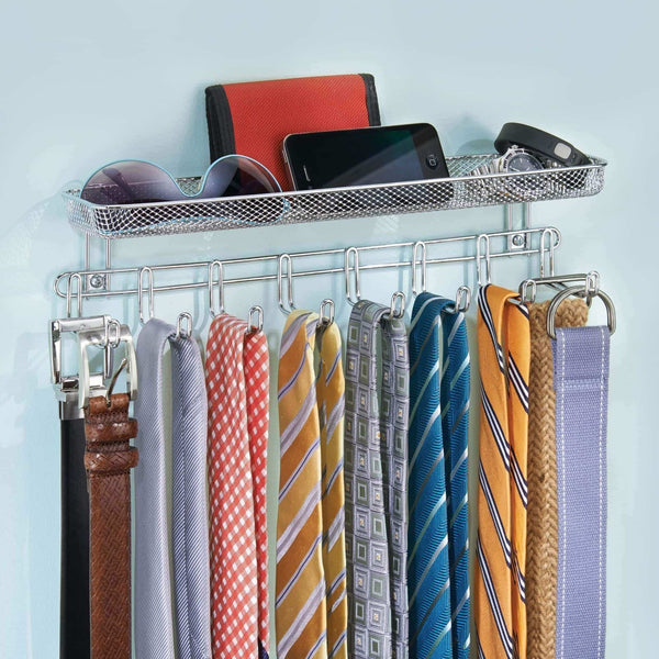 Online shopping mdesign closet wall mount accessory organizer for storage of ties belts watches glasses accessories 8 hooks 1 basket pack of 2 chrome