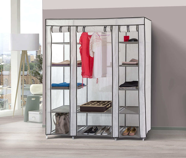 Order now dream palace portable fabric wardrobe with shelves covered closet rack with bonus sock organizer hanger pack extra wide 59 white