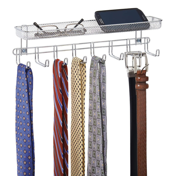 Order now mdesign closet wall mount accessory organizer for storage of ties belts watches glasses accessories 8 hooks 1 basket pack of 2 chrome