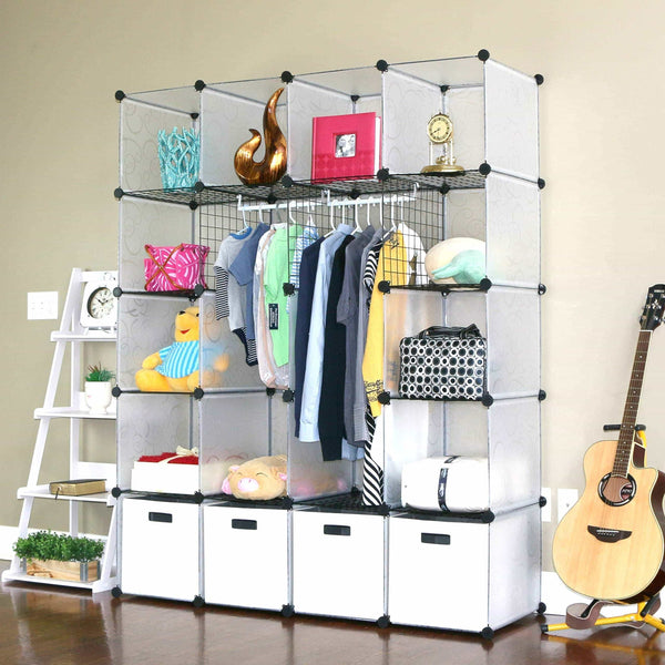 Budget friendly unicoo multi use diy 20 cube organizer wardrobe bookcase storage cabinet wardrobe closet with design pattern deeper cube semitransparent