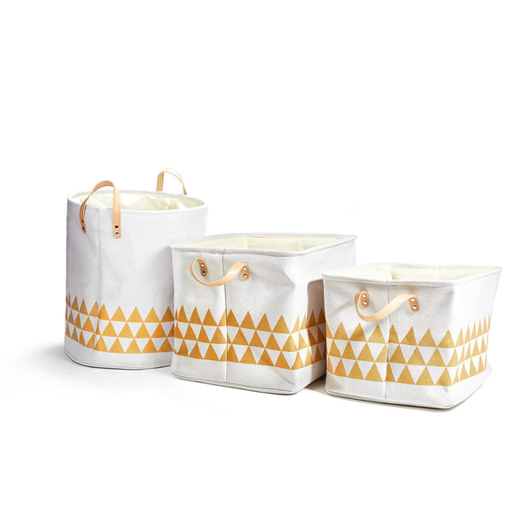 Save on yascent collapsible polyester storage basket or bin with leather handles home organizer solution for office bedroom closet toys laundry round cream white with golden triangle