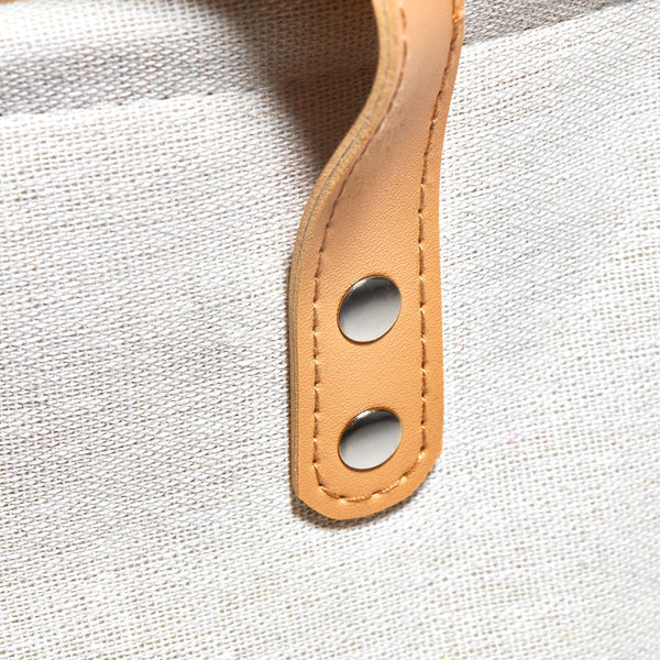 Selection yascent collapsible polyester storage basket or bin with leather handles home organizer solution for office bedroom closet toys laundry round cream white with golden triangle