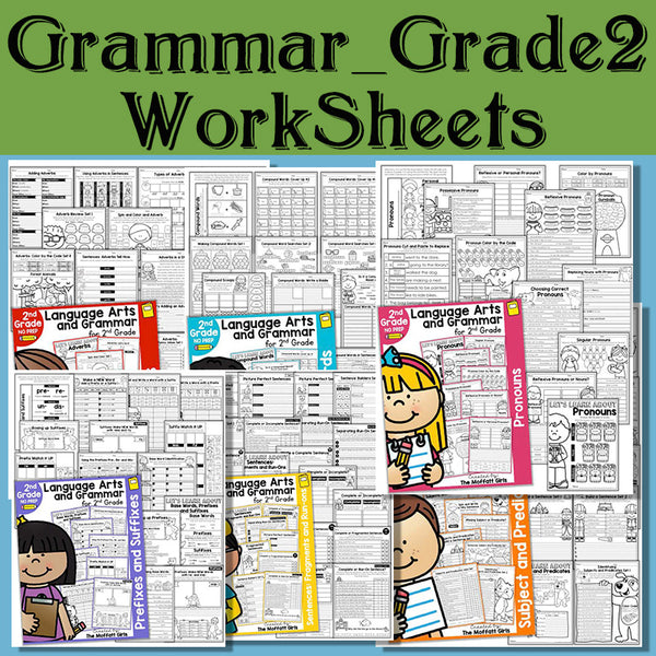 2nd Grade Language Arts and Grammar BUNDLE Wooksheet Children Learning in English language Exercise reading books for kids
