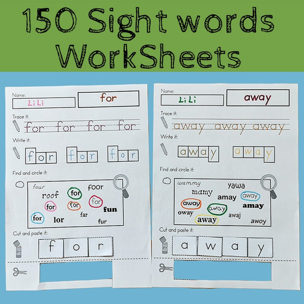 150 Sight Words DIY Wooksheet Children Learning English language Exercise reading coloring books for kids educational toys