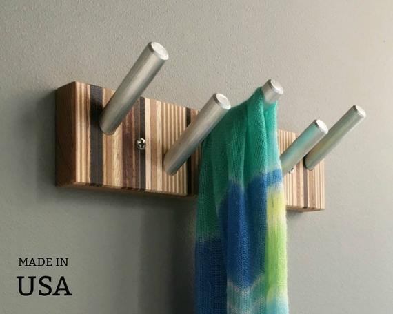 Scarf Rack, Wall Mount Scarf or Women’s or Men’s Tie Hanger in Striped Wood by andrewsreclaimed