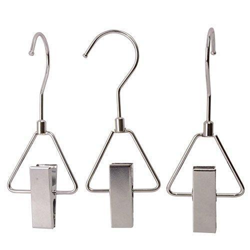 The best aligle energy chrome steel heavy duty hanger clips hooks portable laundry hook 360 swivel joint triangle hooks metal clip for laundry drying hanging organizer of boots shoes closet 5 pcs