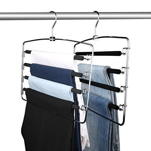 Results globle direct clothes pants hangers 2 pack multi layers metal pant slack hangers space saver storage pant rack swing arm slack non slip foam padded closet storage for jeans trousers skirts scarf