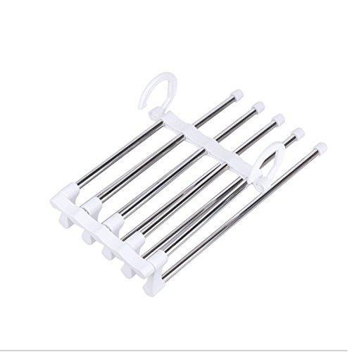 Budget isue set of 2pcs 5 in 1 portable stainless steel clothes pants hangers closet storage organizer for pants jeans hanging 13 38 x 7 2in