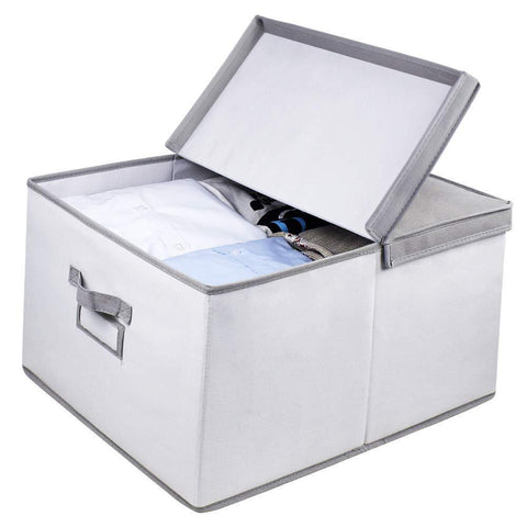 Products homyfort foldable storage box with lid sturdy canvas fabric closet shelves organizer nursery hamper basket bins for clothes kids toys home office gray