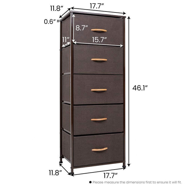 Discover the best crestlive products vertical dresser storage tower sturdy steel frame wood top easy pull fabric bins wood handles organizer unit for bedroom hallway entryway closets 5 drawers brown