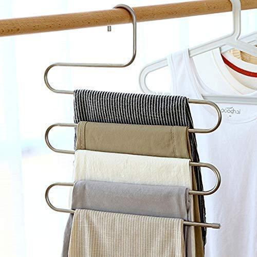 Products ziidoo new s type pants hangers stainless steel closet hangers upgrade non slip design hangers closet space saver for jeans trousers scarf tie 6 piece