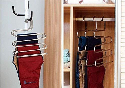 Online shopping eco life sturdy s type multi purpose stainless steel magic pants hangers closet hangers space saver storage rack for hanging jeans scarf tie family economical storage 1 pce 1