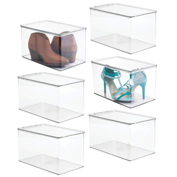 Shop for mdesign stackable closet plastic storage bin box with lid container for organizing mens and womens shoes booties pumps sandals wedges flats heels and accessories 7 high 6 pack clear