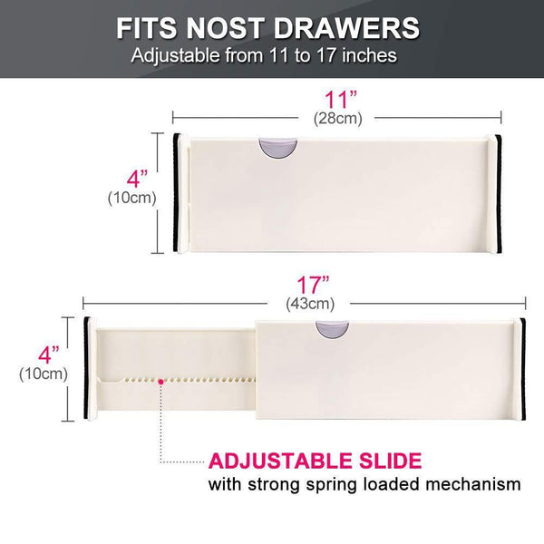 Exclusive drawer dividers organizer 5 pack adjustable separators 4 high expandable from 11 17 for bedroom bathroom closet clothing office kitchen storage strong secure hold foam ends locks in place