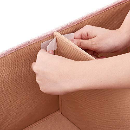 Home ezoware large storage boxes 2 pack large linen fabric foldable storage cubes bin box containers with lid and handles for nursery children closet bedroom living room pink