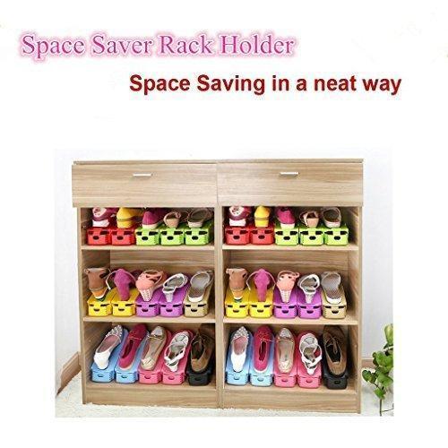 Products lovne 18 pairs adjustable double shoe rack organizer shoe slots space saver free standing shoe rack for closet shoes holder for boot high heels sneaker sandals slipper multicolor