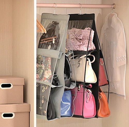 Get geboor hanging handbag organizer dust proof storage holder bag wardrobe closet for purse clutch with 6 larger pockets black