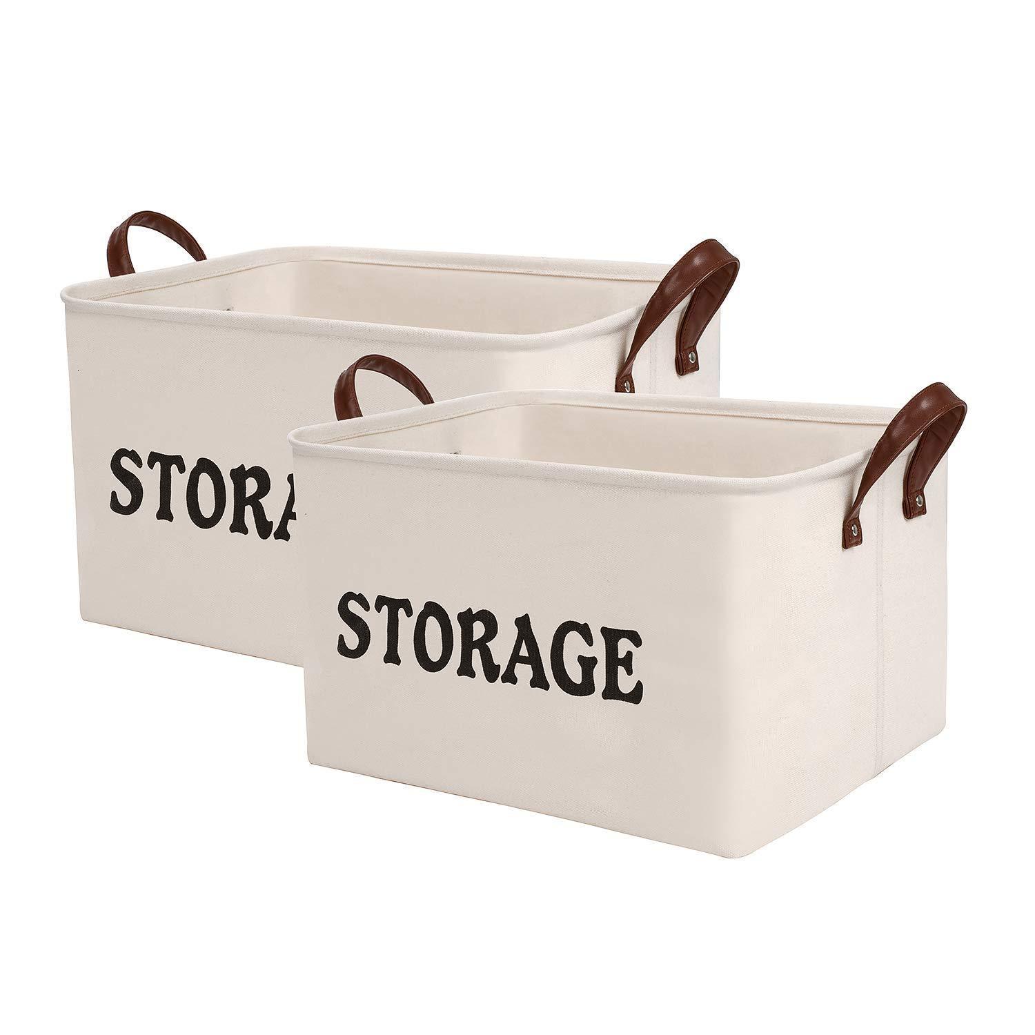 Best seller  shinytime storage baskets bins large organizer toy laundry storage basket for kids pets home living room closet beige 2pcs