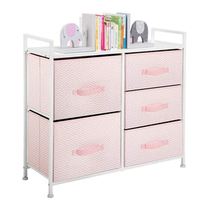 Top mdesign wide dresser storage tower furniture metal frame wood top easy pull fabric bins organizer for kids bedroom hallway entryway closets dorm chevron print 5 drawers pink white