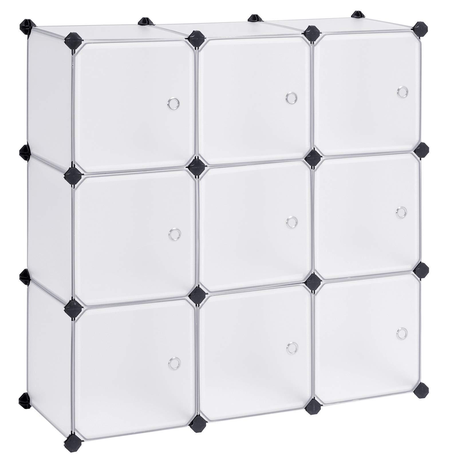 Discover the songmics cube storage organizer 9 cube diy plastic closet cabinet modular bookcase storage shelving with doors for bedroom living room office 36 7 l x 12 2 w x 36 7 h inches white ulpc116wsv1