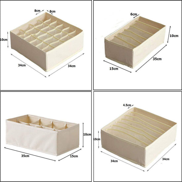 Top xitangou set of 4 flodable drawer organiser collapsible closet divider for underwear bras neck ties handkerchiefs beige