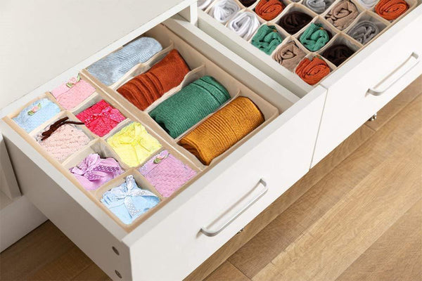 Amazon xitangou set of 4 flodable drawer organiser collapsible closet divider for underwear bras neck ties handkerchiefs beige