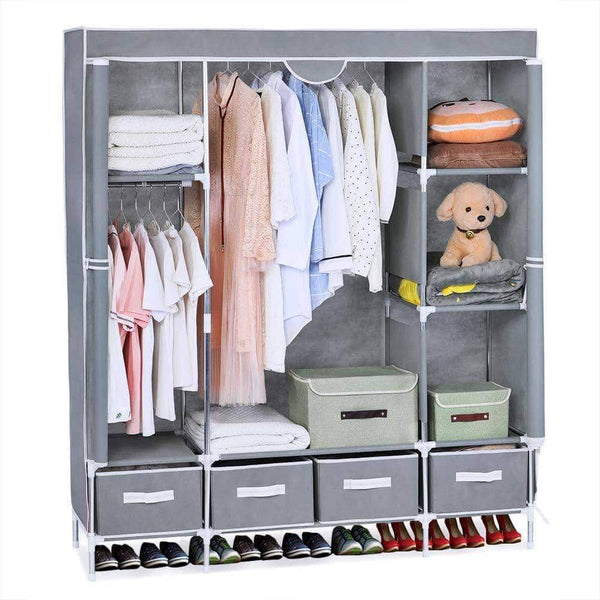 Save portable clothes closet canvas wardrobe closet huge free standing clothes organizer storage with hanging rod dust proof cover 67x58x17 7 inch