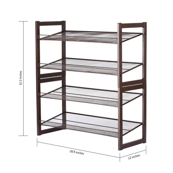 Featured rackaphile 4 tier stackable metal shoe rack mesh utility shoe storage organizer shelf for closet bedroom entryway 32 3 28 9 12 bronze
