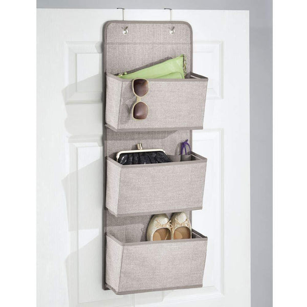 Storage mdesign a568 soft fabric over the door hanging storage organizer with 3 large pockets for closets in bedrooms hallway entryway mudroom hooks included textured print 2 pack linen tan