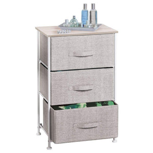 Shop mdesign vertical dresser storage tower sturdy steel frame wood top easy pull fabric bins organizer unit for bedroom hallway entryway closets textured print 3 drawers linen natural
