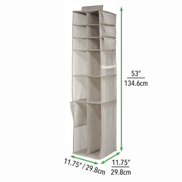 Best mdesign soft fabric over rod hanging closet organizer holds shoes boots handbags clutches accessories 16 section storage unit chevron zig zag print taupe natural