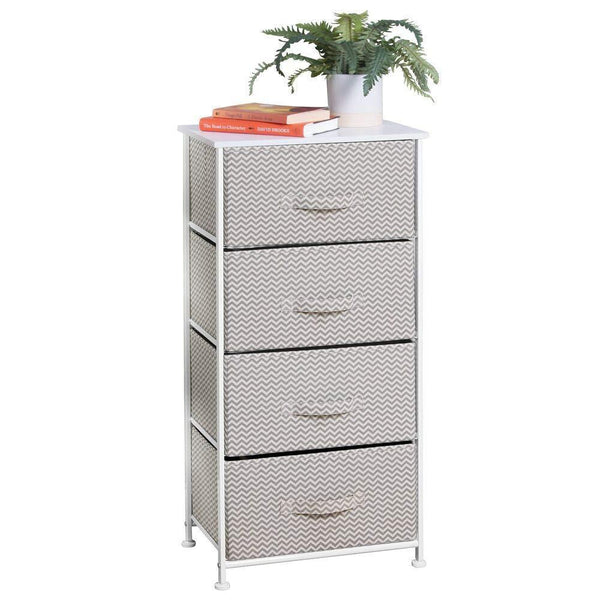 Save mdesign vertical furniture storage tower sturdy steel frame wood top easy pull fabric bins organizer unit for bedroom hallway entryway closets chevron zig zag print 4 drawers taupe