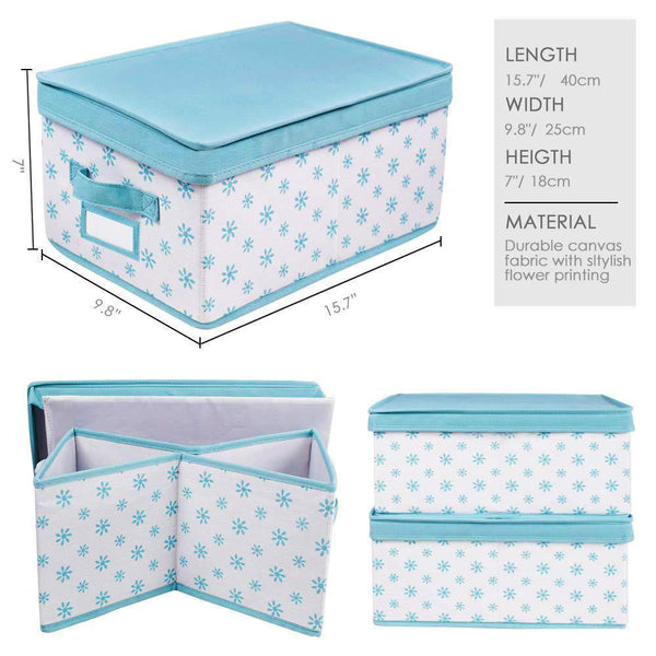Latest homyfort foldable storage box bins with lid sturdy canvas drawer dresser organizer for closet clothes bras ties set of 2 white canvas with blue flowers