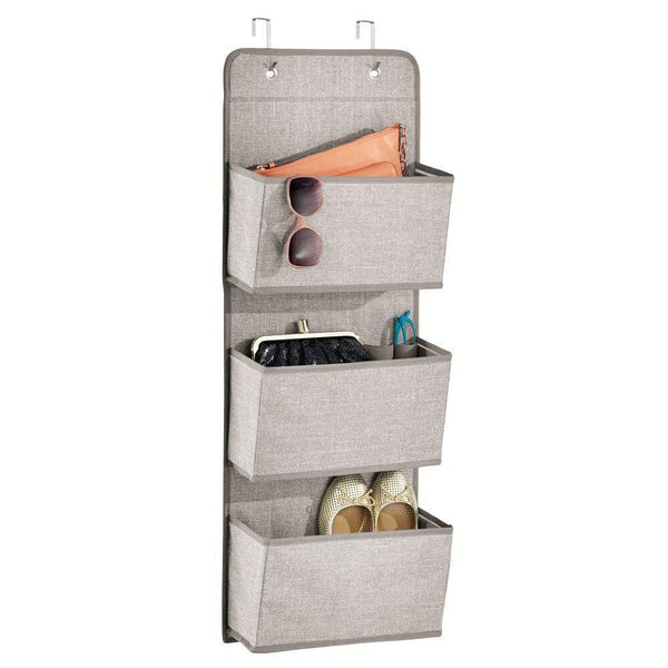 Shop for mdesign a568 soft fabric over the door hanging storage organizer with 3 large pockets for closets in bedrooms hallway entryway mudroom hooks included textured print 2 pack linen tan