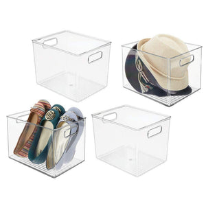 Results mdesign plastic home storage basket bin with handles for organizing closets shelves and cabinets in bedrooms bathrooms entryways and hallways 4 pack clear