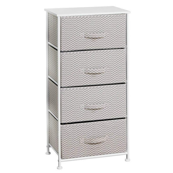 Purchase mdesign vertical furniture storage tower sturdy steel frame wood top easy pull fabric bins organizer unit for bedroom hallway entryway closets chevron zig zag print 4 drawers taupe