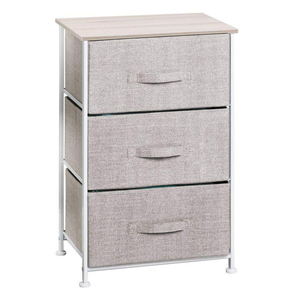 Top mdesign vertical dresser storage tower sturdy steel frame wood top easy pull fabric bins organizer unit for bedroom hallway entryway closets textured print 3 drawers linen natural