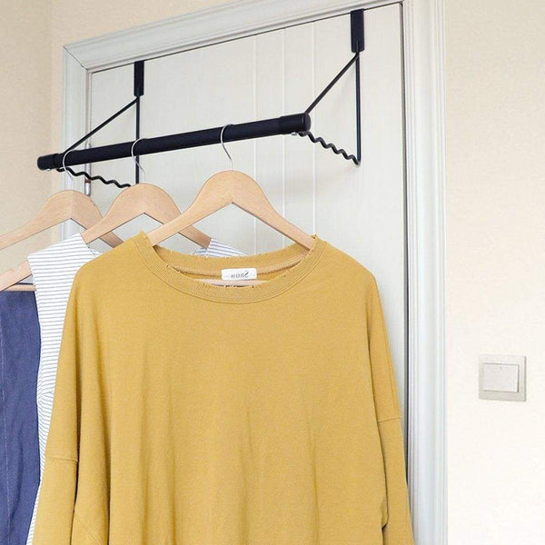 Budget friendly magicfly over the door closet rod heavy duty over the door hanger rack with hanging bar for coat towels holder freshly ironed clothes black