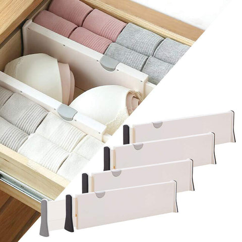 Discover diommell 4 pack adjustable dresser drawer dividers organizers plastic expandable drawer organization separators for kitchen bedroom closet bathroom and office drawers white