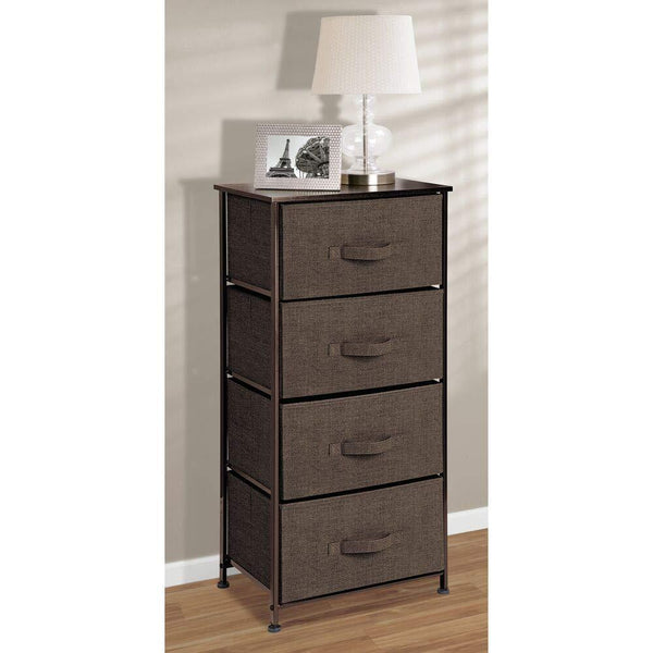 Online shopping mdesign vertical dresser storage tower sturdy steel frame wood top easy pull fabric bins organizer unit for bedroom hallway entryway closets textured print 4 drawers espresso brown