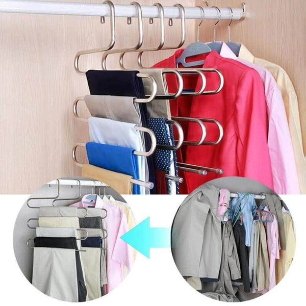 Kitchen ahua 4 pack premium s type clothes pants hanger s shape stainless steel space saving hanger saver organization 5 layers closet storage organizer for jeans trousers tie belt scarf