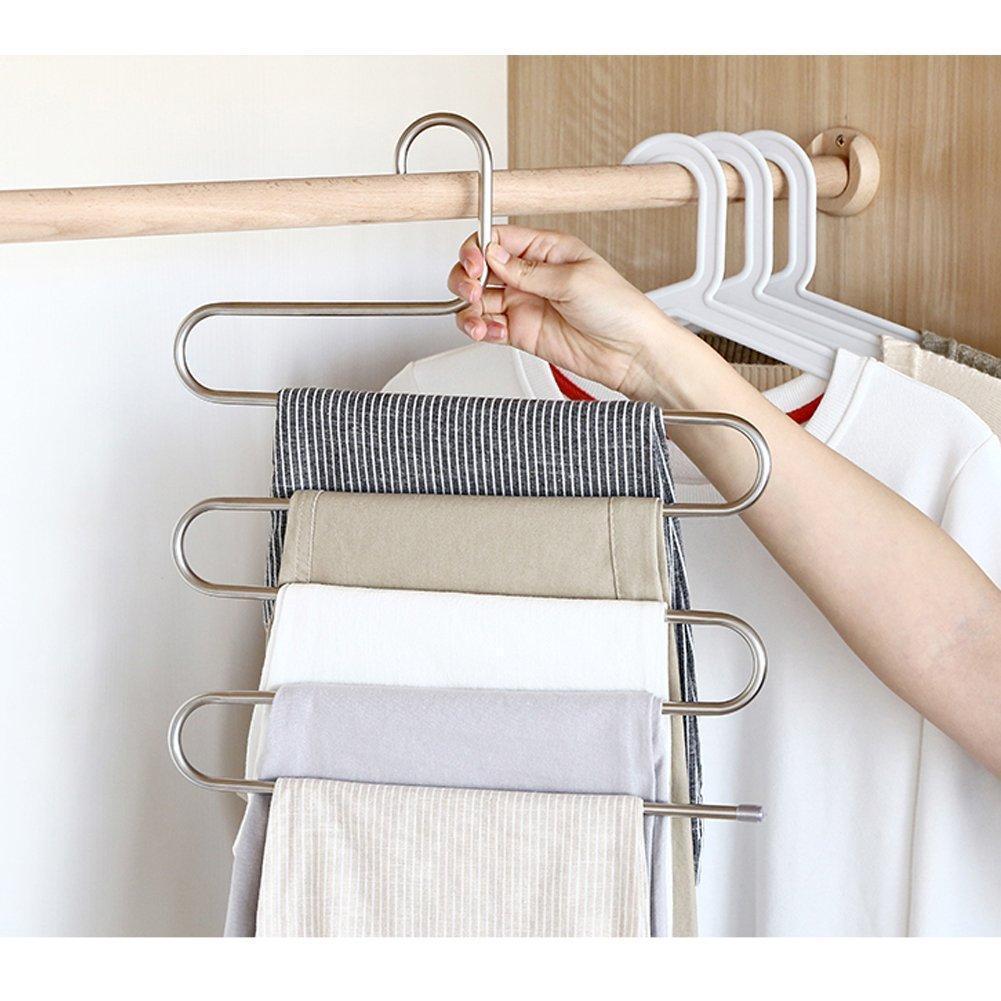 Results eityilla s type clothes pants hangers stainless steel space saving hangers 5 layers closet storage organizer for jeans trousers tie belt scarf 6 pieces