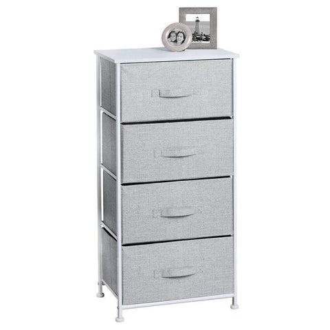 Try mdesign vertical furniture storage tower sturdy steel frame wood top easy pull fabric bins organizer unit for bedroom hallway entryway closets textured print 4 drawers gray white