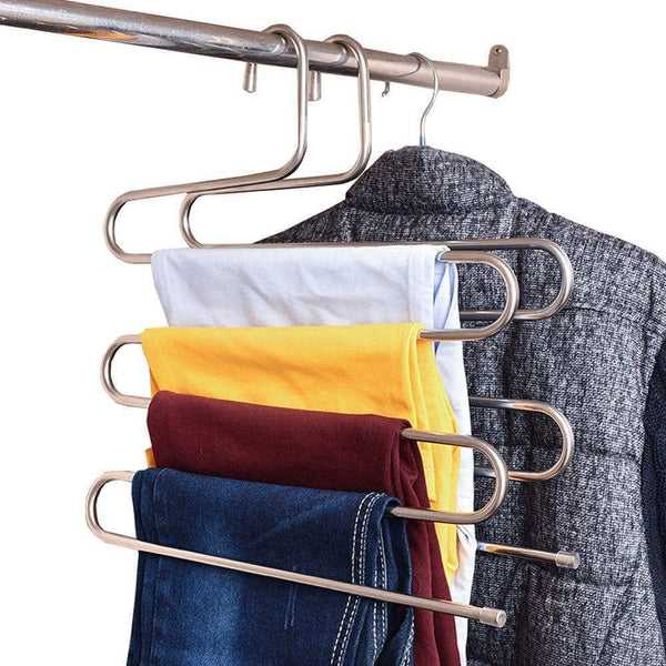 Great teerfu 3 pack study pants hangers s type stainless steel trousers rack 5 layers multi purpose closet hangers magic space saver storage rack for clothes towel scarf trousers tie