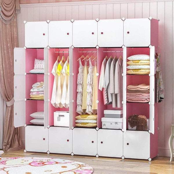 Shop yozo modular closet cloth storage organizer portable kids wardrobe chest of drawer ube shelving unit multifunction toy cabinet bookshelf diy furniture pink 25 cubes