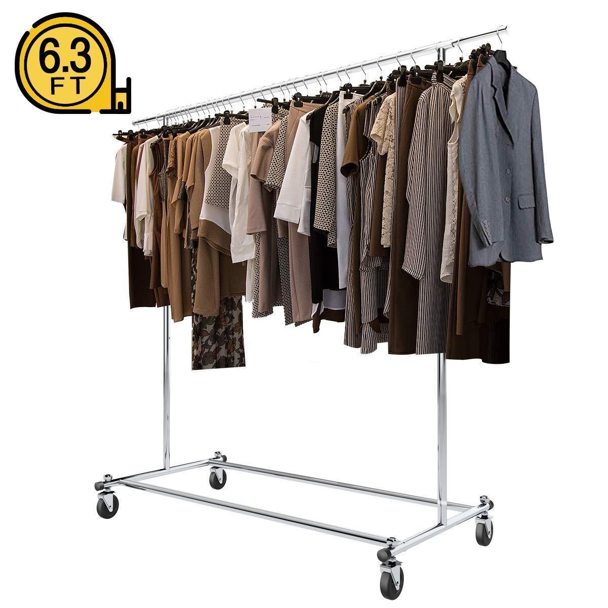 Buy bigroof clothing rack 6 3ft heavy duty clothes rack free standing garment rack on wheels commercial portable closet jacket coat rack rolling drying racks for hanging drying clothes