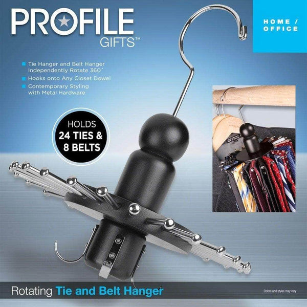 Featured launch innovative products neil rotating 8 belt and 24 tie wooden clothes hanger black wood spinning closet organizer for holding ties and belts